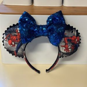 Spider-Man Mickey Ears Headband with Blue Sparkle Bow